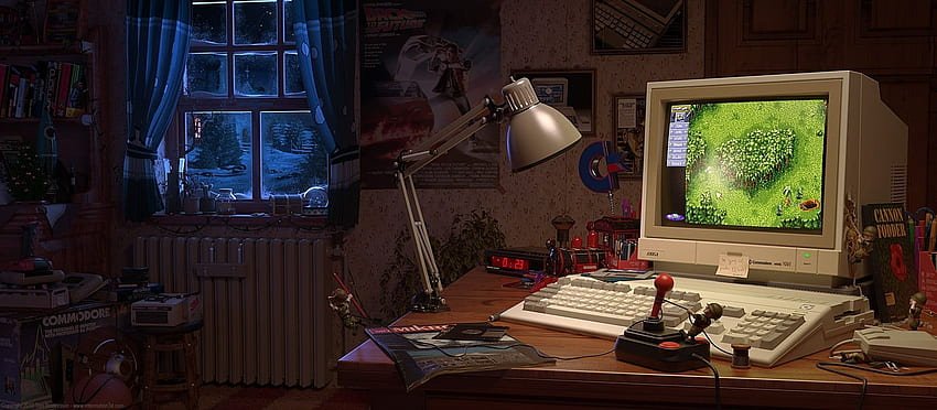 desktop wallpaper gray crt computer monitor amiga retro games window joystick • for you for mobile old gaming pc-Revivez vos jeux vidéo préférés-Rabbits Games jeux vidéo, Rom nintendo,