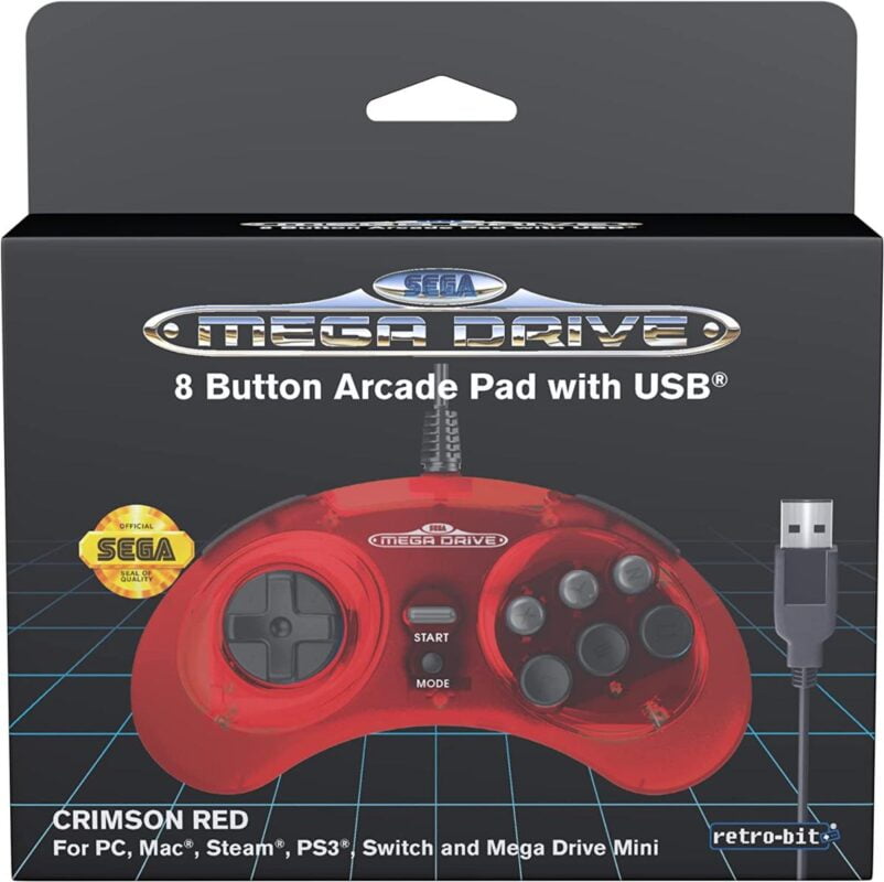 Retro Bit SEGA MD USB Crimson Red PACK zoom-Les accessoires de rétrogaming indispensables en 2023-Rabbits Games Accessoires de rétrogaming, jeu de rétrogaming, meilleurs accessoires, amateurs de rétrogaming, manettes,