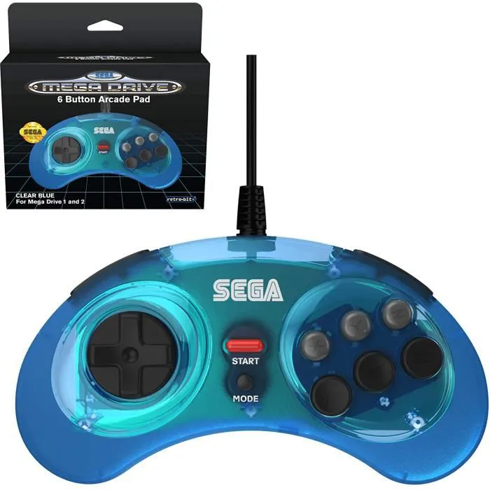 manette filaire bleue retrobit sega mega drive genesis-Les meilleures manettes pour vos sessions rétro-Rabbits Games Les meilleures manettes pour vos sessions rétro-Matériels Accessoires-Manettes