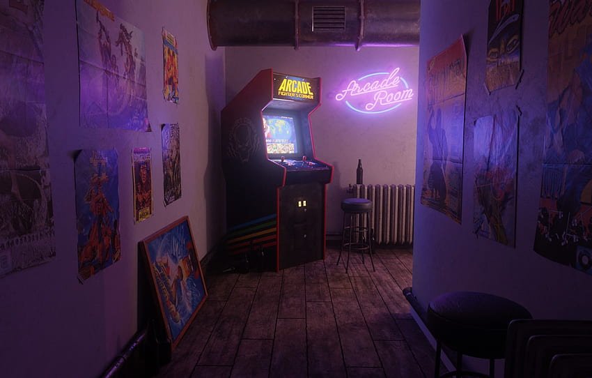 neon retro corridor arcade slot machine ferhat tanman a scene from the past arcade fighter s corner by ferhat tanman posters for section retro game room-Le top 10 des bornes d'arcade-Rabbits Games top 10