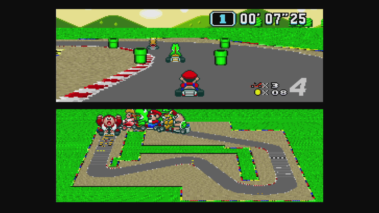 super mario kart super nintendo snes-Super Mario Kart SNES : le jeu de course qui a marqué une génération-Rabbits Games Super Mario Kart sur la Super Nintendo, jeux de karting, graphismes, jouabilité, jeu vidéo de course de karting,